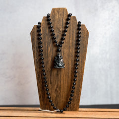 Black Tourmaline & Agate Ganesha Hand Knotted Mala | 8mm 108 Bead | Japa Mala | Prayer Beads |Meditation Necklace | Mantra and Reiki Infused