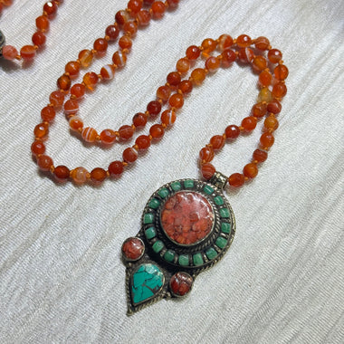 Carnelian & Turquoise Mala 6mm | 108 Bead | Japa Mala | Hand Knotted | Mantra | Sound Healing | Reiki Infused