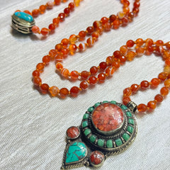 Carnelian & Turquoise Mala 6mm | 108 Bead | Japa Mala | Hand Knotted | Mantra | Sound Healing | Reiki Infused