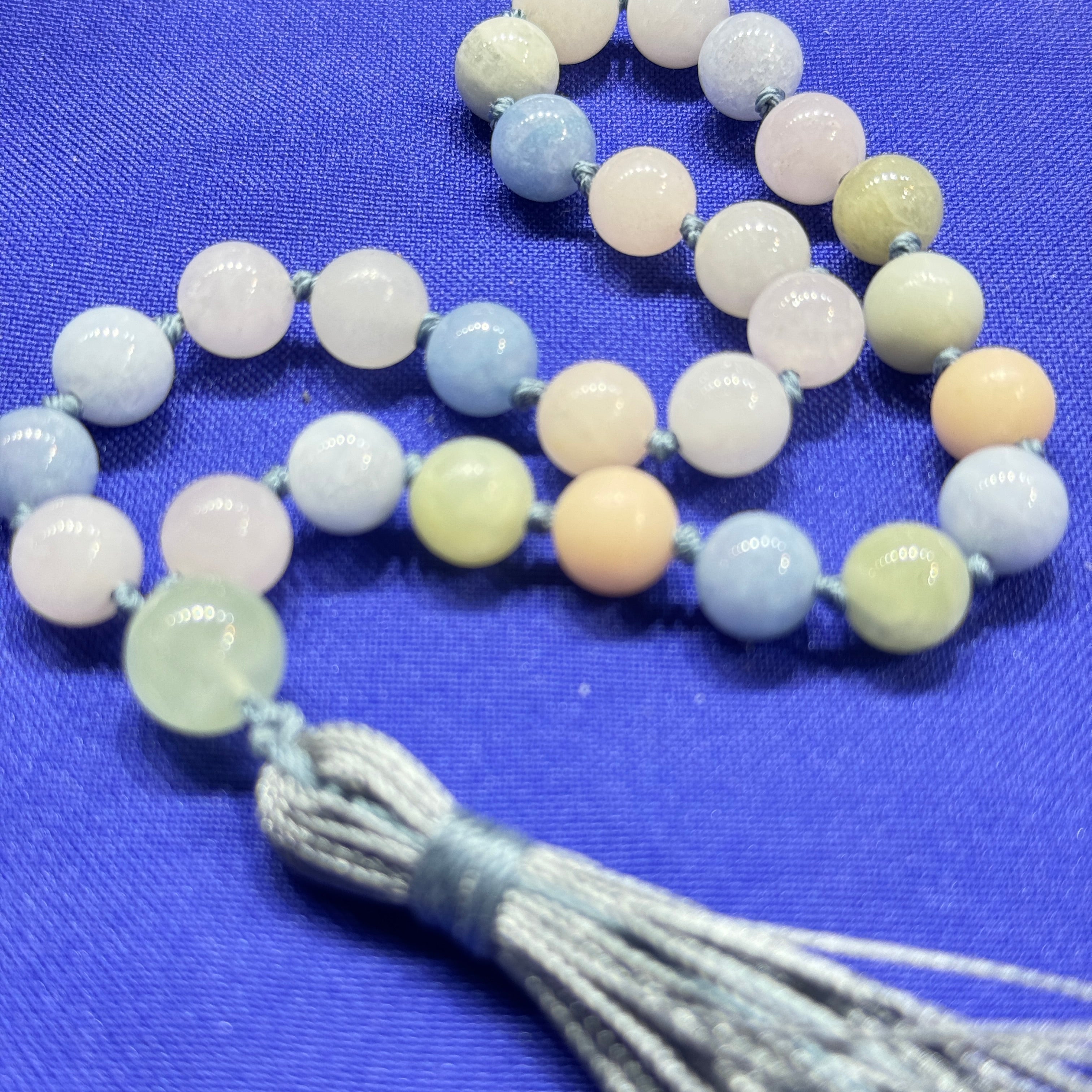 Morganite Hand Knotted Hand Mala 8mm | 27 Bead | Prayer Bead | Japa Mala | Meditation Bracelet | Mantra and Reiki Infused