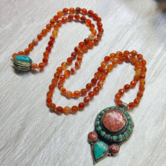 Carnelian & Turquoise Mala 6mm | 108 Bead | Japa Mala | Hand Knotted | Mantra | Sound Healing | Reiki Infused