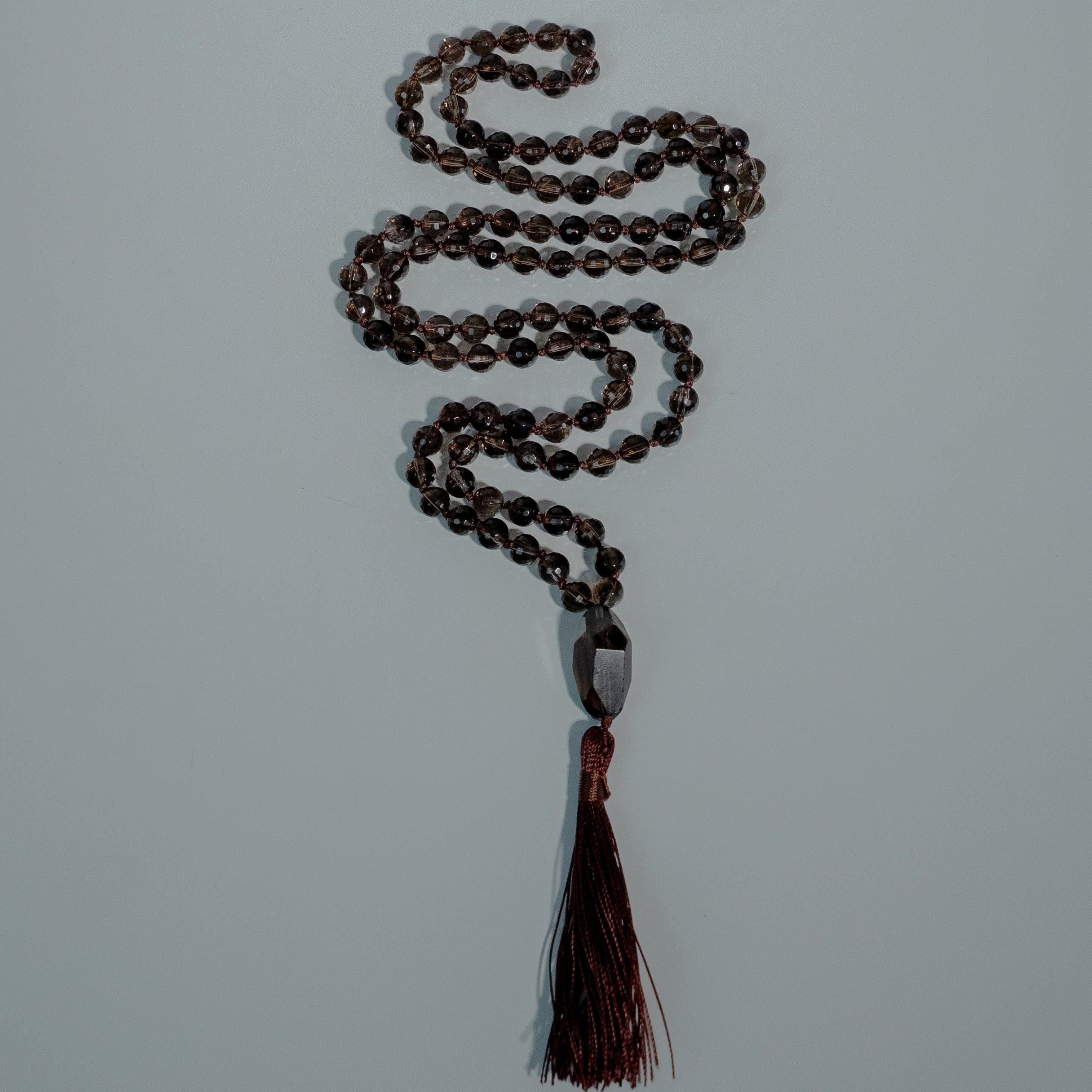 Smokey Quartz Hand Knotted Japa Mala, Prayer Beads, Meditation Necklace. 8mm 108 Beads. Mantra, Sound Healing & Reiki Infused