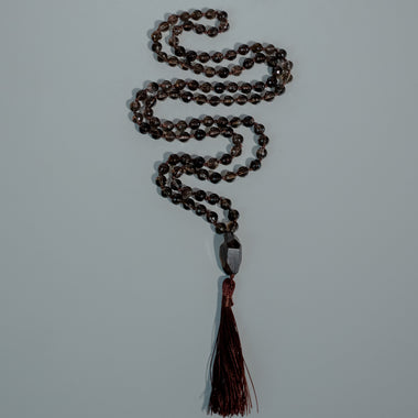 Smokey Quartz Hand Knotted Japa Mala, Prayer Beads, Meditation Necklace. 8mm 108 Beads. Mantra, Sound Healing & Reiki Infused