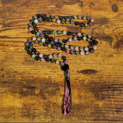 Watermelon Tourmaline Hand Knotted Mala | 6mm 108 Beads | Japa Mala | Meditation Necklace | Prayer Beads | Mantra and Reiki Infused