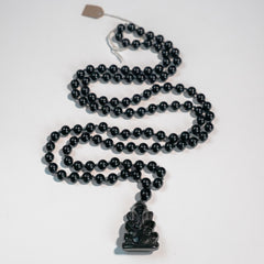 Black Tourmaline & Agate Ganesha Hand Knotted Mala | 8mm 108 Bead | Japa Mala | Prayer Beads |Meditation Necklace | Mantra and Reiki Infused
