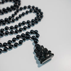 Black Tourmaline & Agate Ganesha Hand Knotted Mala | 8mm 108 Bead | Japa Mala | Prayer Beads |Meditation Necklace | Mantra and Reiki Infused