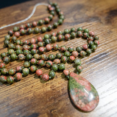 Unakite Hand Knotted Japa Mala, Prayer Beads, Meditation Beads. 8mm 108 Beads. Mantra, Sound Healing & Reiki Infused