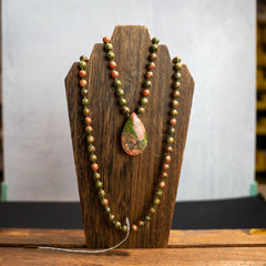 Unakite Hand Knotted Japa Mala, Prayer Beads, Meditation Beads. 8mm 108 Beads. Mantra, Sound Healing & Reiki Infused