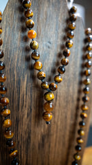 Tigers Eye Hand Knotted Bead Mala 6mm 108, Prayer Beads Mantra, Sound Healing, & Reiki Infused