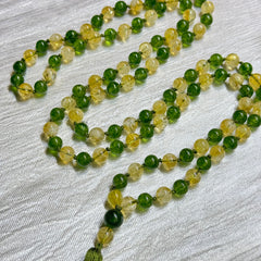 Jade & Citrine Hand Knotted Mala 8mm | 108 Bead | Japa Mala | Prayer Beads | Meditation Necklace | Mantra | Sound Healing | Reiki Infused