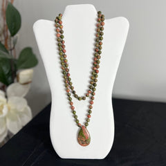 Unakite Hand Knotted Japa Mala, Prayer Beads, Meditation Beads. 8mm 108 Beads. Mantra, Sound Healing & Reiki Infused