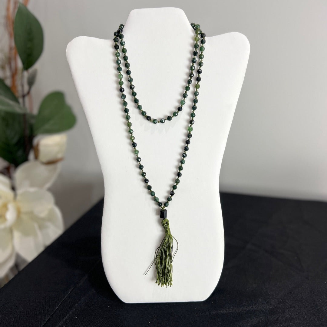 Micro Faceted Canadian Jade & Tourmaline Mala 6mm