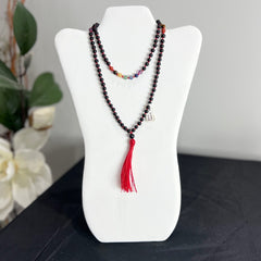 Matte Black Onyx 7 Chakras Hand Knotted Japa Mala, Prayer Beads, Meditation Beads. 6mm 108 Beads. Mantra, Sound Healing & Reiki Infused