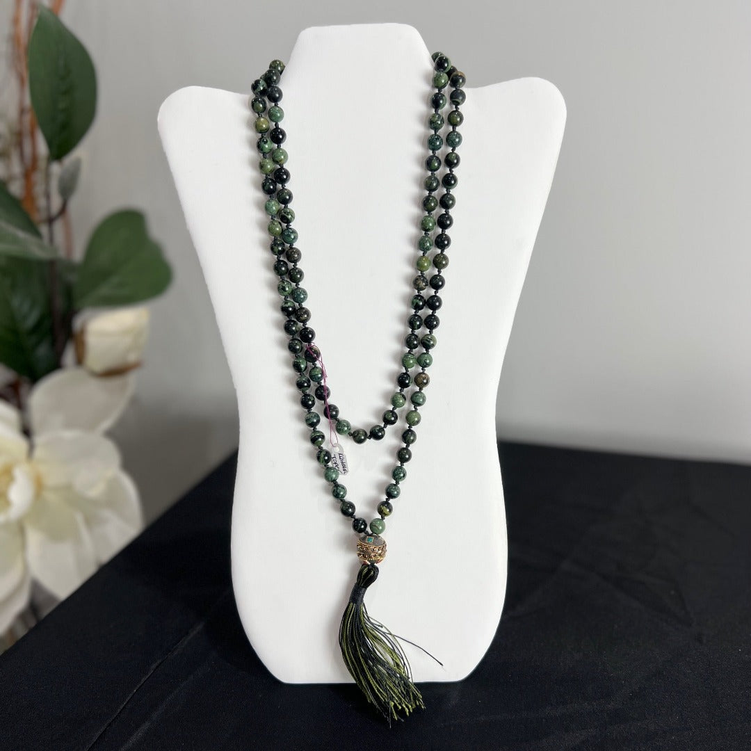 Kambaba Jasper Hand Knotted Japa Mala 8mm 108 Bead | Prayer Beads | Meditation Necklace | Mantra and Reiki Infused