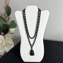 Black Tourmaline & Agate Ganesha Hand Knotted Mala | 8mm 108 Bead | Japa Mala | Prayer Beads |Meditation Necklace | Mantra and Reiki Infused