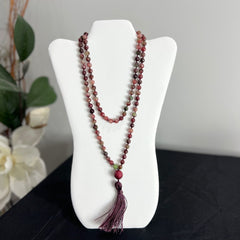 Watermelon Tourmaline Mala 8mm Purple Cord