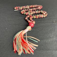 Watermelon Tourmaline Mala 8mm | 108 Bead | Japa Mala | Prayer Beads | Meditation Necklace | Hand Knotted | Mantra and Reiki Infused