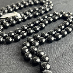 Black Tourmaline & Agate Ganesha Hand Knotted Mala | 8mm 108 Bead | Japa Mala | Prayer Beads |Meditation Necklace | Mantra and Reiki Infused