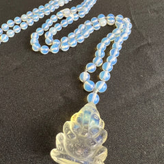 Opalite Ganesha Mala 8mm | 108 Bead | Hand Knotted | Prayer Beads | Meditation Necklace | Mantra | Sound Healing |  Reiki Infused