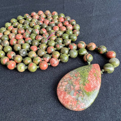 Unakite Hand Knotted Japa Mala, Prayer Beads, Meditation Beads. 8mm 108 Beads. Mantra, Sound Healing & Reiki Infused