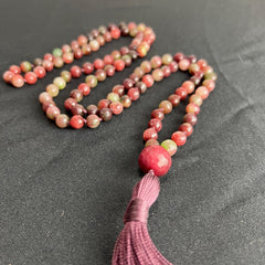 Watermelon Tourmaline Mala 8mm Purple Cord