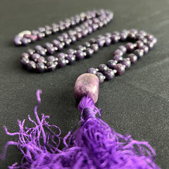 Lepidolite Mala 8mm | 108 Bead | Hand Knotted | Mantra | Sound Healing | Reiki Infused