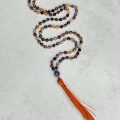 Orange Sunset Sodalite Hand Knotted Mala 6mm 108 Bead | Prayer Beads Meditation Necklace | Mantra, Sound Healing, & Reiki Infused