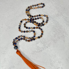 Orange Sunset Sodalite Hand Knotted Mala 6mm 108 Bead | Prayer Beads Meditation Necklace | Mantra, Sound Healing, & Reiki Infused