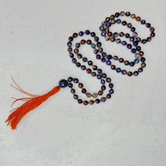 Orange Sunset Sodalite Hand Knotted Mala 6mm 108 Bead | Prayer Beads Meditation Necklace | Mantra, Sound Healing, & Reiki Infused