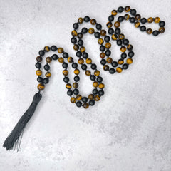 Tigers Eye & Onyx Mala 8mm | 108 Bead | Japa Mala | Prayer Beads | Meditation Necklace | Mantra and Reiki Infused