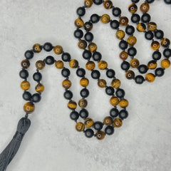 Tigers Eye & Onyx Mala 8mm | 108 Bead | Japa Mala | Prayer Beads | Meditation Necklace | Mantra and Reiki Infused
