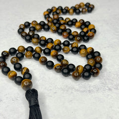 Tigers Eye & Onyx Mala 8mm | 108 Bead | Japa Mala | Prayer Beads | Meditation Necklace | Mantra and Reiki Infused