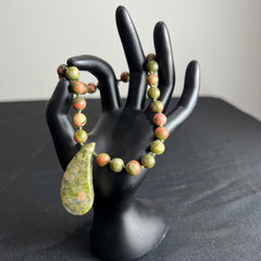 Unakite Hand Knotted Hand Mala 8mm | 27 Bead | Prayer Bead | Japa Mala | Meditation Bracelet | Mantra and Reiki Infused