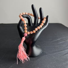 Peach Moonstone Hand Knotted Hand Mala 8mm | 27 Bead | Prayer Bead | Japa Mala | Meditation Bracelet | Mantra and Reiki Infused