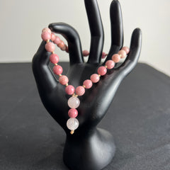 Faceted Rhodonite & Moonstone Hand Mala 8mm (27 beads)
