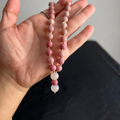 Faceted Rhodonite & Moonstone Hand Mala 8mm (27 beads)
