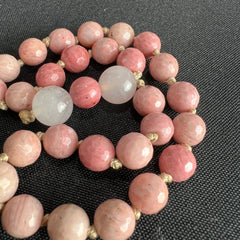 Faceted Rhodonite & Moonstone Hand Mala 8mm (27 beads)