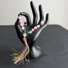 Rose Quartz & Malachite  Hand Mala 8mm (27 beads)