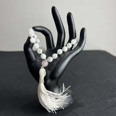 Moonstone Hand Knotted Hand Mala 8mm | 27 Bead | Prayer Bead | Japa Mala | Meditation Bracelet | Mantra and Reiki Infused