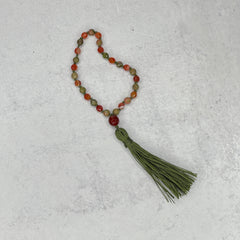 Unakite & Carnelian Hand Knotted Hand Mala, Prayer Beads, Meditation Beads. 8mm, 27 Beads. Mantra, Sound Healing & Reiki Infused