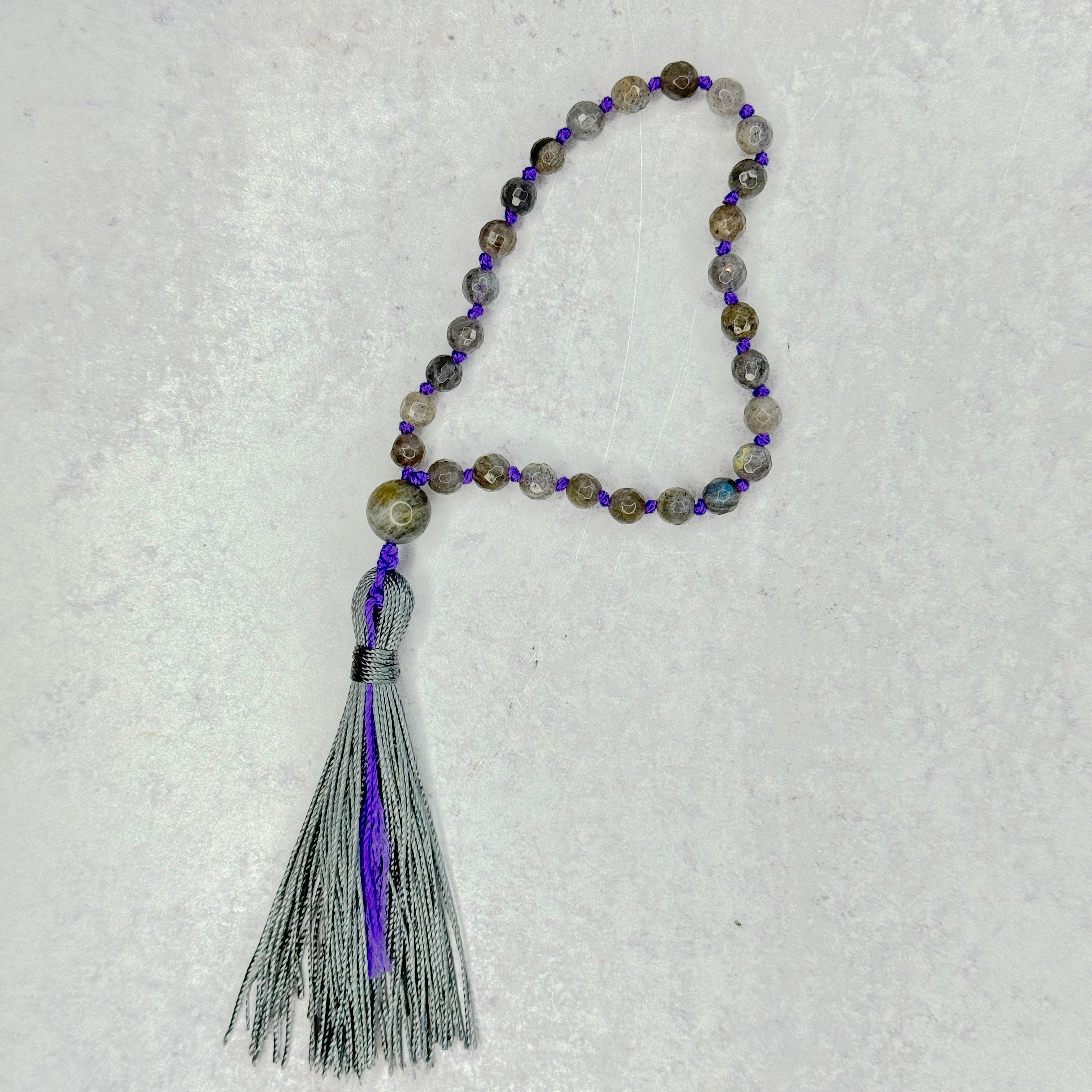 Labradorite Hand Knotted Hand Mala 8mm | 27 Bead | Prayer Bead | Japa Mala | Meditation Bracelet | Mantra and Reiki Infused