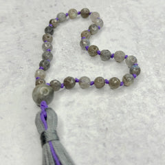 Labradorite Hand Knotted Hand Mala 8mm | 27 Bead | Prayer Bead | Japa Mala | Meditation Bracelet | Mantra and Reiki Infused