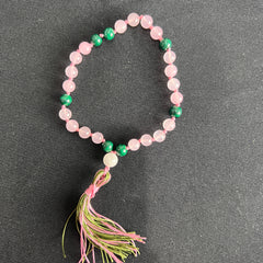 Rose Quartz & Malachite  Hand Mala 8mm (27 beads)