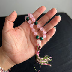 Rose Quartz & Malachite  Hand Mala 8mm (27 beads)