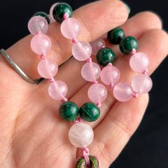 Rose Quartz & Malachite  Hand Mala 8mm (27 beads)