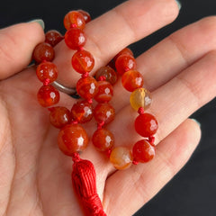 Faceted Carnelian Hand Knotted Hand Mala 8mm | 27 Bead | Prayer Bead | Japa Mala | Meditation Bracelet | Mantra and Reiki Infused