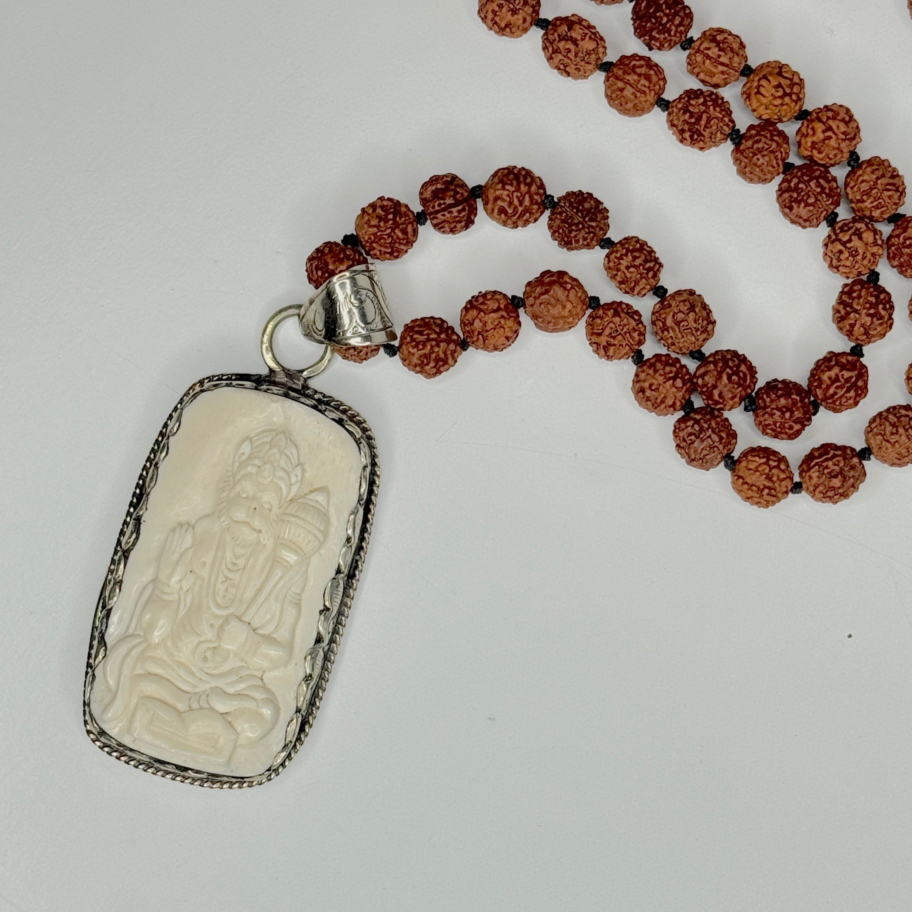 Rudraksha Hanuman Hand Knotted Mala 6mm | 108 Bead | Prayer Beads | Prayer Necklace | Meditation| Mantra | Sound Healing | Reiki Infused