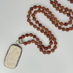 Rudraksha Hanuman Hand Knotted Mala 6mm | 108 Bead | Prayer Beads | Prayer Necklace | Meditation| Mantra | Sound Healing | Reiki Infused