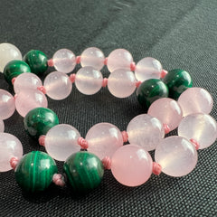 Rose Quartz & Malachite  Hand Mala 8mm (27 beads)