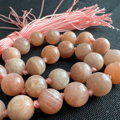 Peach Moonstone Hand Knotted Hand Mala 8mm | 27 Bead | Prayer Bead | Japa Mala | Meditation Bracelet | Mantra and Reiki Infused